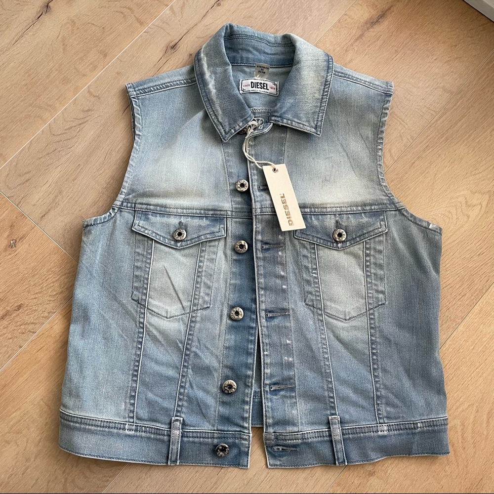 NWT DIESEL Runless Denim Vest With Silver Freckle